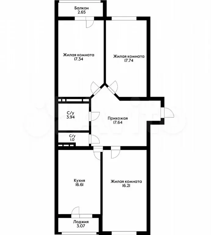 3-к. квартира, 94 м, 1/3 эт. - Фото 0