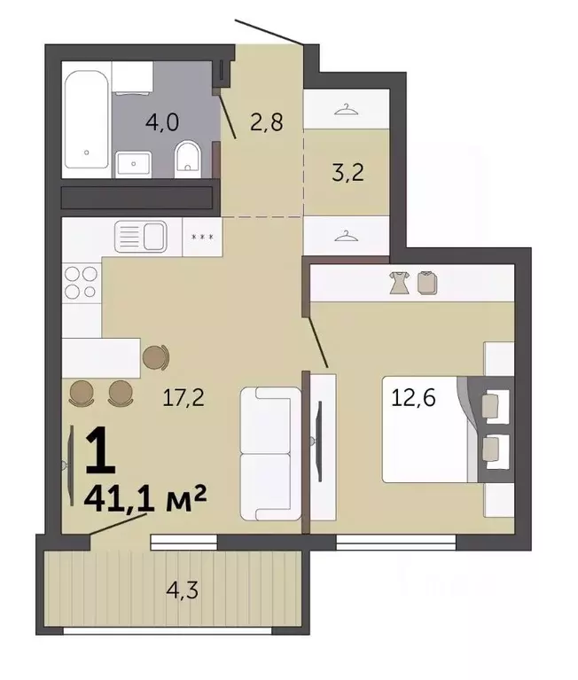 1-к кв. Свердловская область, Екатеринбург Малевич жилой комплекс ... - Фото 2