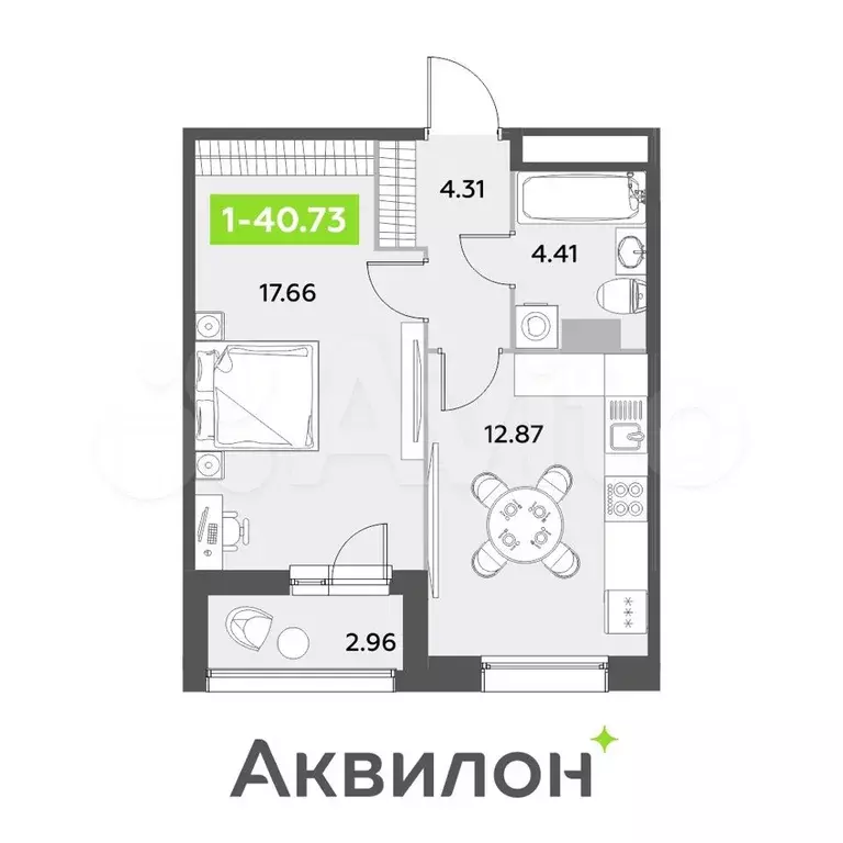 1-к. квартира, 40,7 м, 7/12 эт. - Фото 1