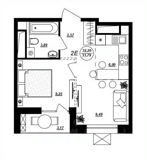 2-к кв. Хабаровский край, Хабаровск ул. Демьяна Бедного (33.79 м) - Фото 1