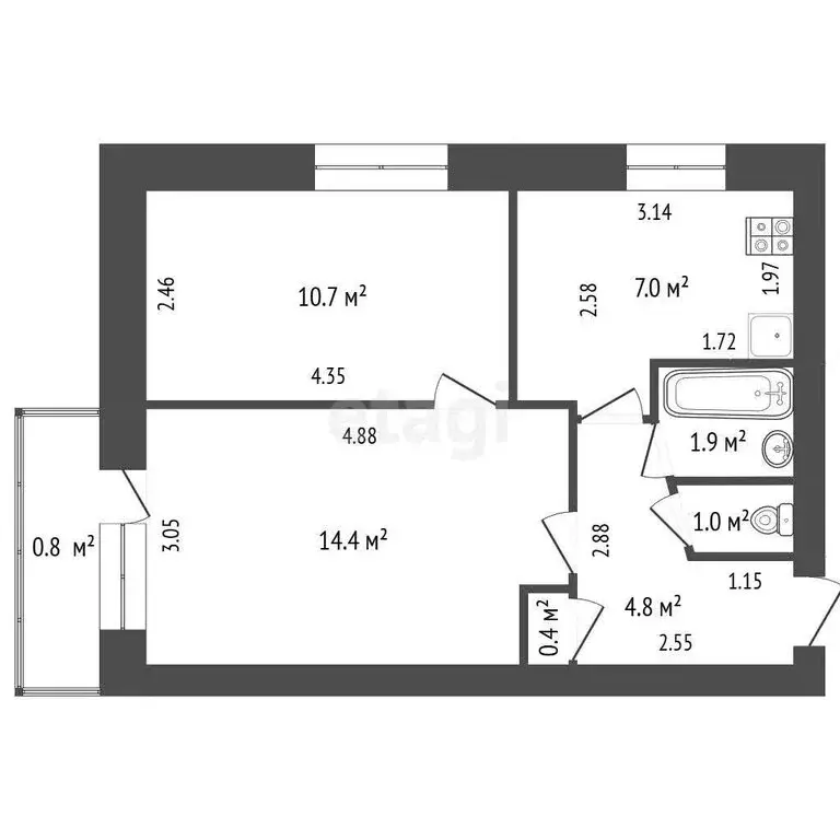 2-комнатная квартира: Стерлитамак, улица Карла Маркса, 98 (40.2 м) - Фото 1