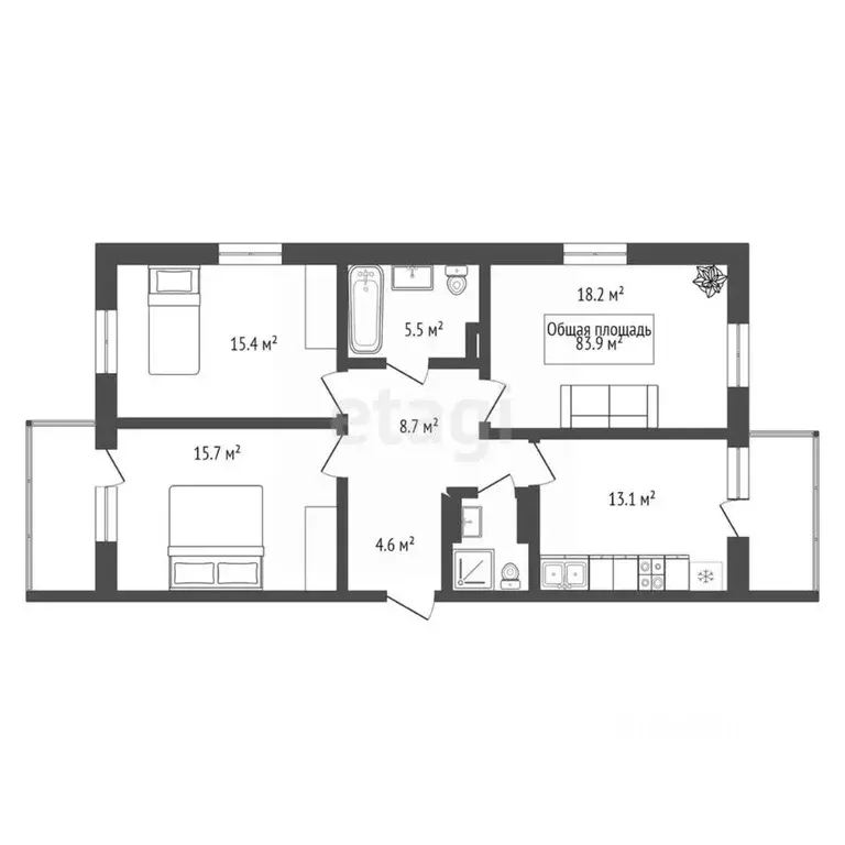 3-к кв. Новосибирская область, Новосибирск ул. Демьяна Бедного, 73/1 ... - Фото 2