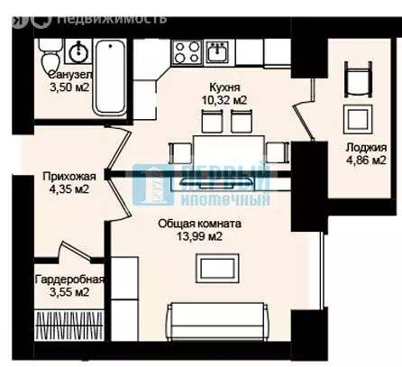 1-комнатная квартира: Йошкар-Ола, Сернурский тракт, 8 (39.57 м) - Фото 1