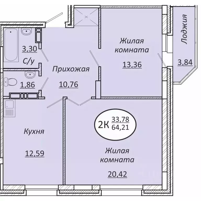 2-к кв. Новосибирская область, Новосибирск  (64.21 м) - Фото 0