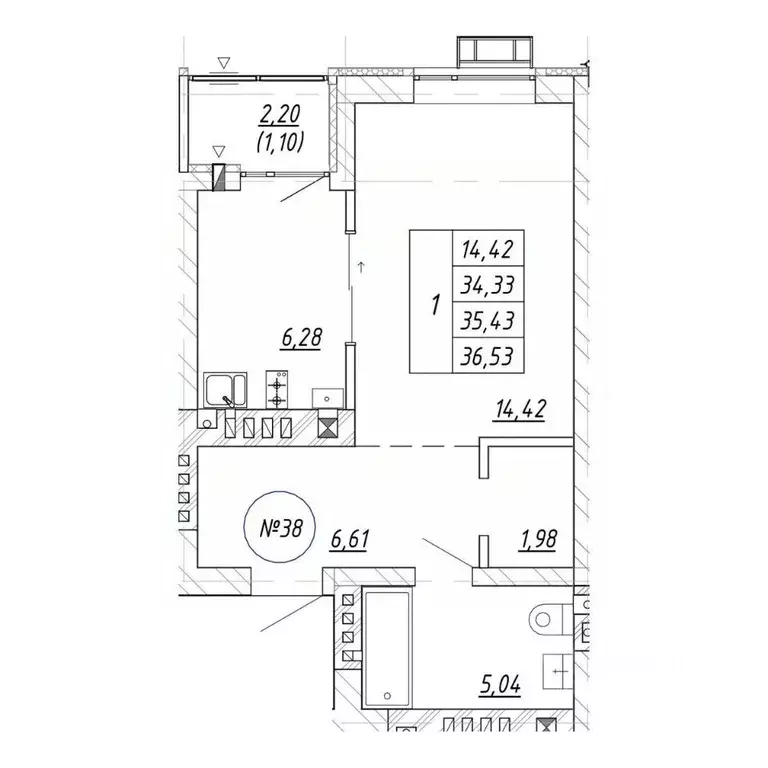 1-к кв. Калининградская область, Зеленоградск  (36.53 м) - Фото 1