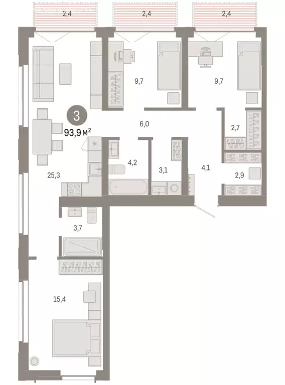 3-комнатная квартира: Новосибирск, Большевистская улица, 66 (93.93 м) - Фото 2