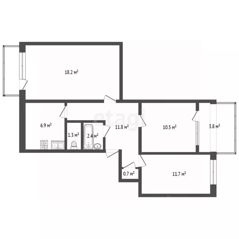 3-к кв. Севастополь ул. Генерала Жидилова, 32 (67.0 м) - Фото 1