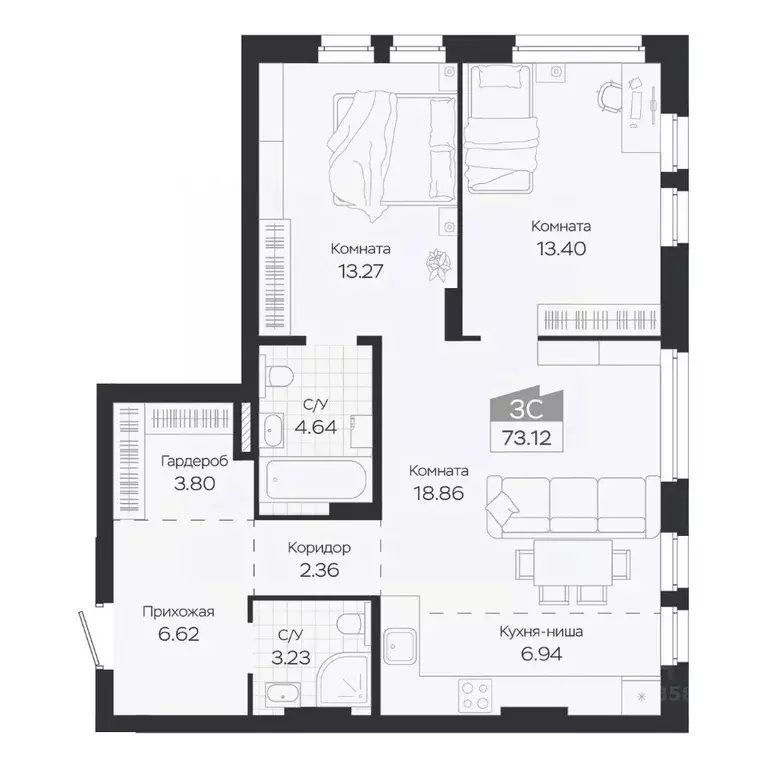 3-к кв. Новосибирская область, Новосибирский район, Краснообск рп ... - Фото 1