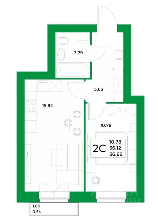 1-к кв. Башкортостан, Уфимский район, Зубовский сельсовет, с. Зубово ... - Фото 1