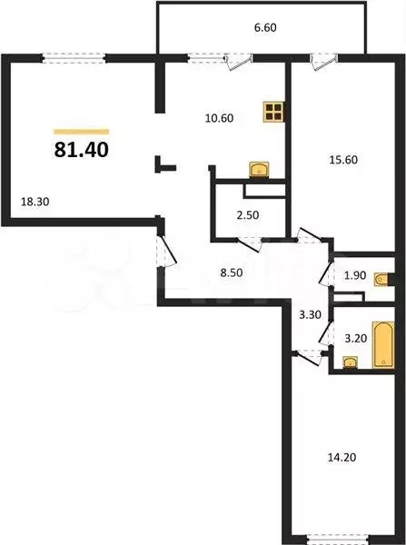 3-к. квартира, 81,4 м, 12/12 эт. - Фото 1