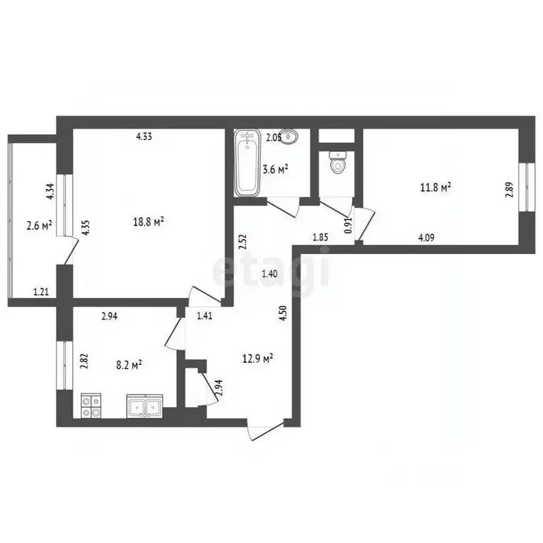 2-к кв. Ямало-Ненецкий АО, Новый Уренгой просп. Мира, 22к1 (56.5 м) - Фото 1