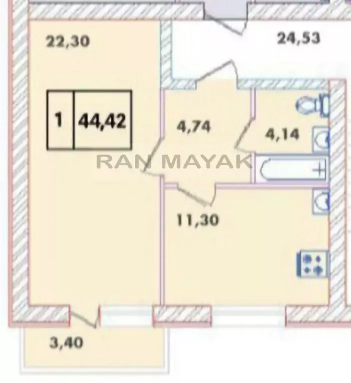 1-к кв. Адыгея, Майкоп городской округ, пос. Северный ул. Новая (44.42 ... - Фото 2
