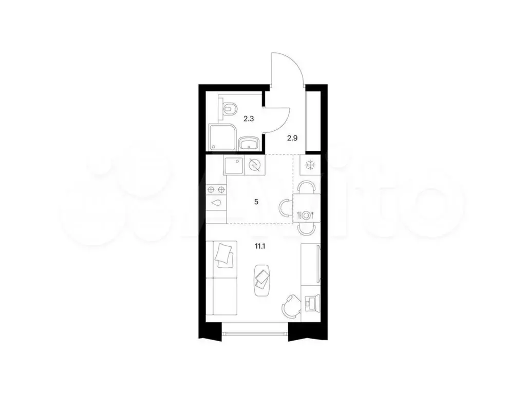 Квартира-студия, 21,3 м, 30/32 эт. - Фото 0