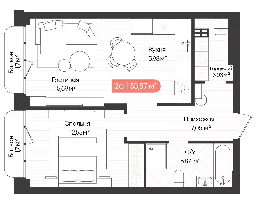 2-комнатная квартира: Новосибирск, Ленинградская улица, 342 (53.57 м) - Фото 1