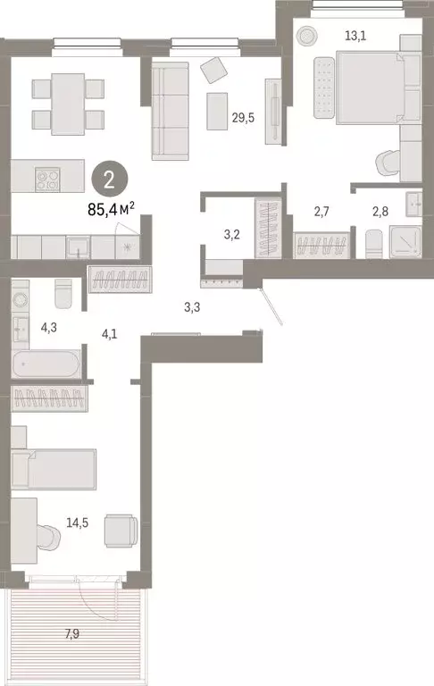 2-комнатная квартира: Новосибирск, квартал Лебедевский (85.4 м) - Фото 1