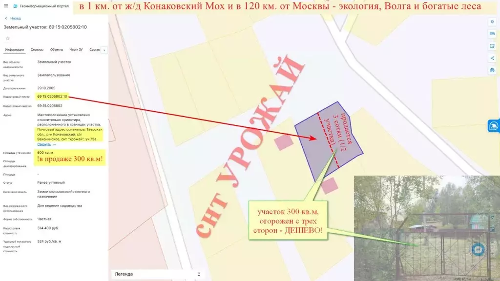 Участок в Тверская область, Конаковский муниципальный округ, Урожай ... - Фото 1