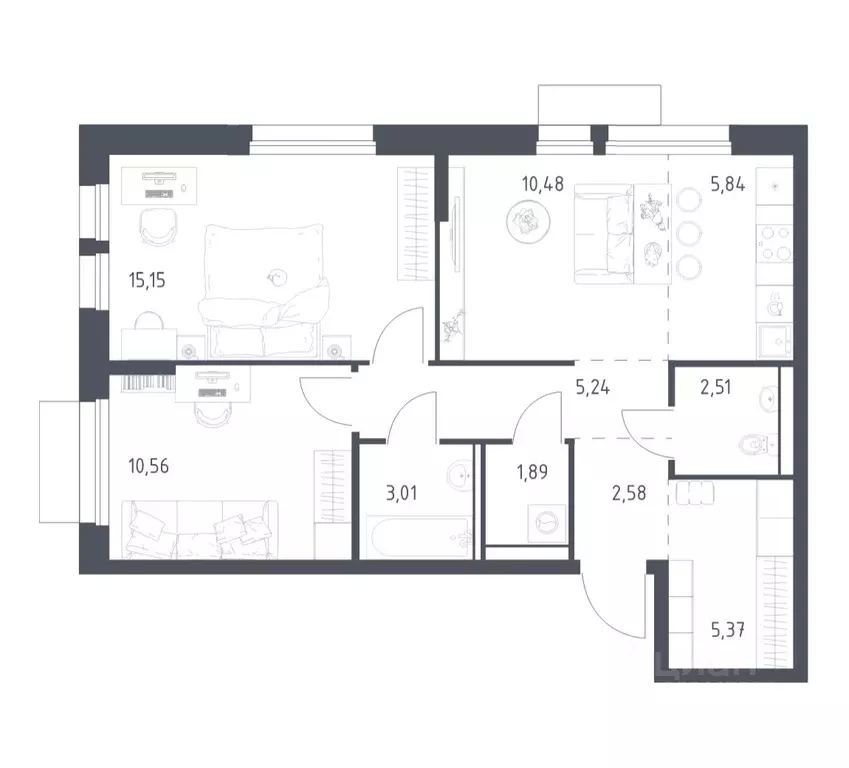 2-к кв. Московская область, Балашиха Авиаторов мкр, ул. Колдунова, 1 ... - Фото 1