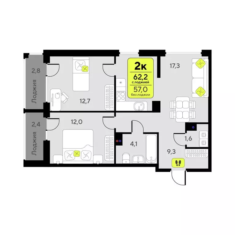 2-комнатная квартира: Тюмень, улица Разведчика Кузнецова, 9 (57 м) - Фото 2
