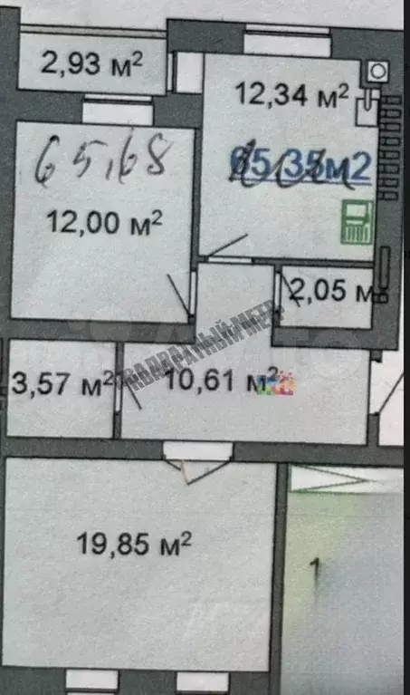 2-к. квартира, 65 м, 4/9 эт. - Фото 0