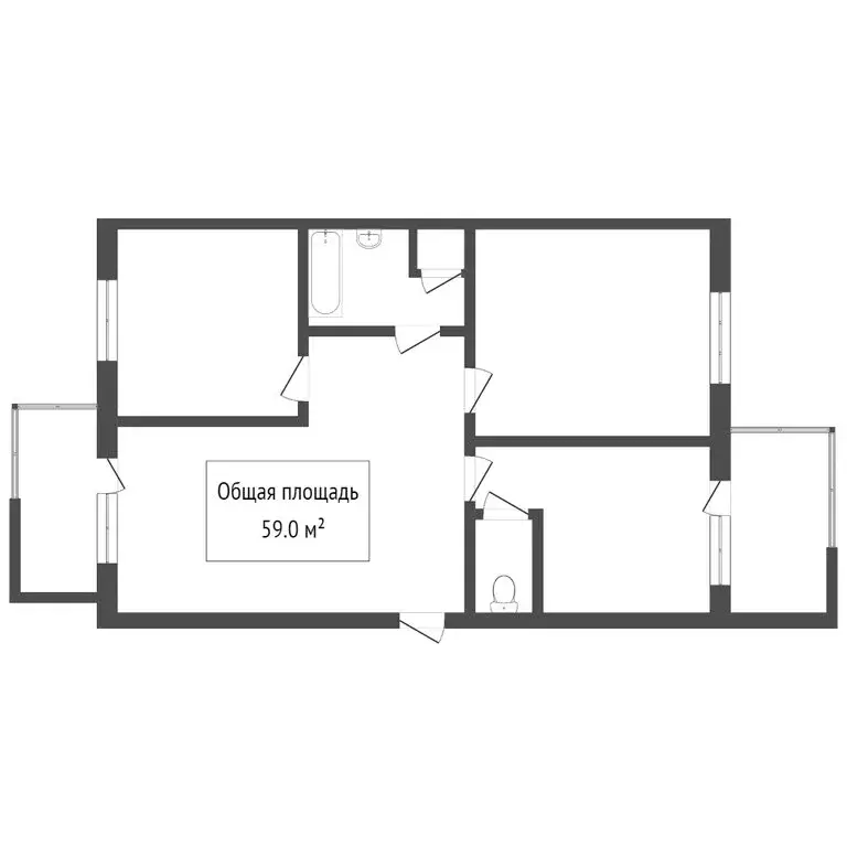 3-комнатная квартира: Томск, улица Беринга, 5/2 (59 м) - Фото 1