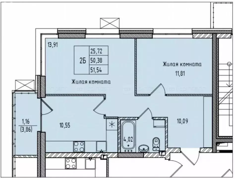 2-комнатная квартира: Казань, улица Михаила Миля, 3 (52 м) - Фото 1