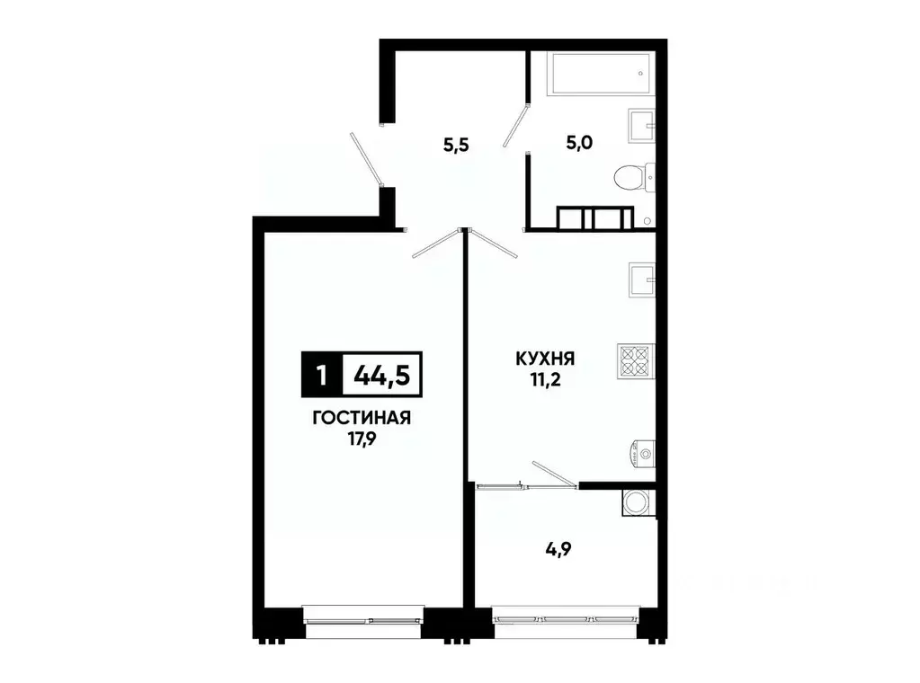 1-к кв. Ставропольский край, Ставрополь ул. Андрея Голуба, 12к8 (44.5 ... - Фото 0