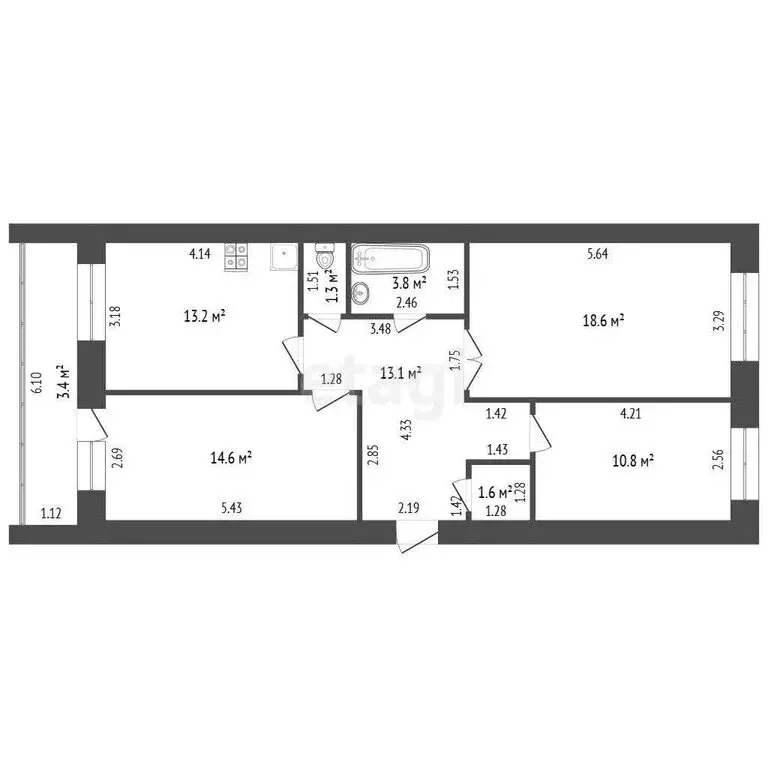 3-комнатная квартира: посёлок Текстильщиков, 3-й микрорайон, 13 (82.5 ... - Фото 1