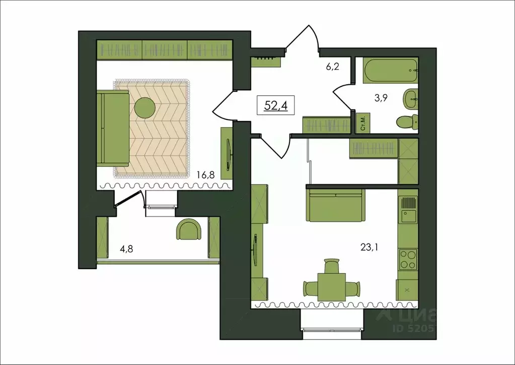 1-к кв. Амурская область, Благовещенск  (52.4 м) - Фото 0