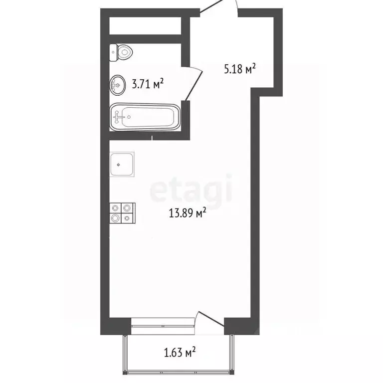 Студия Тюменская область, Тюмень ул. Первооткрывателей, 9 (22.7 м) - Фото 2