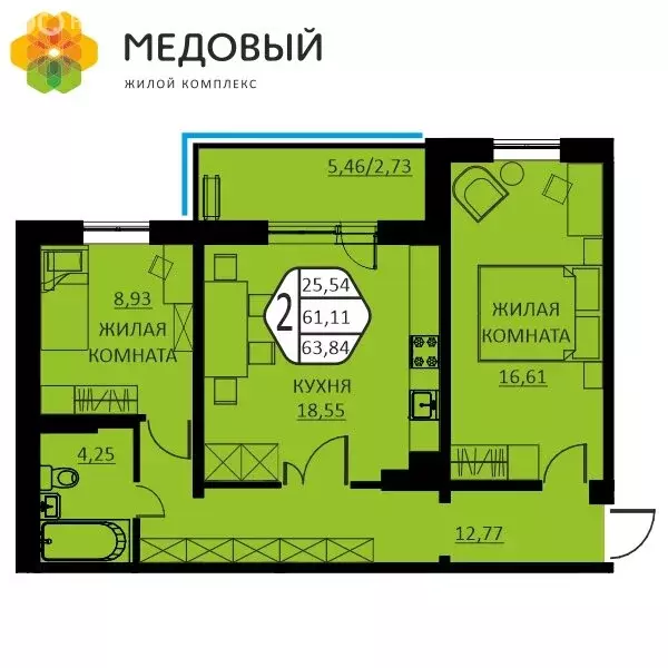 2-комнатная квартира: деревня Кондратово, улица Г.Н. Нифантова, 12 ... - Фото 0