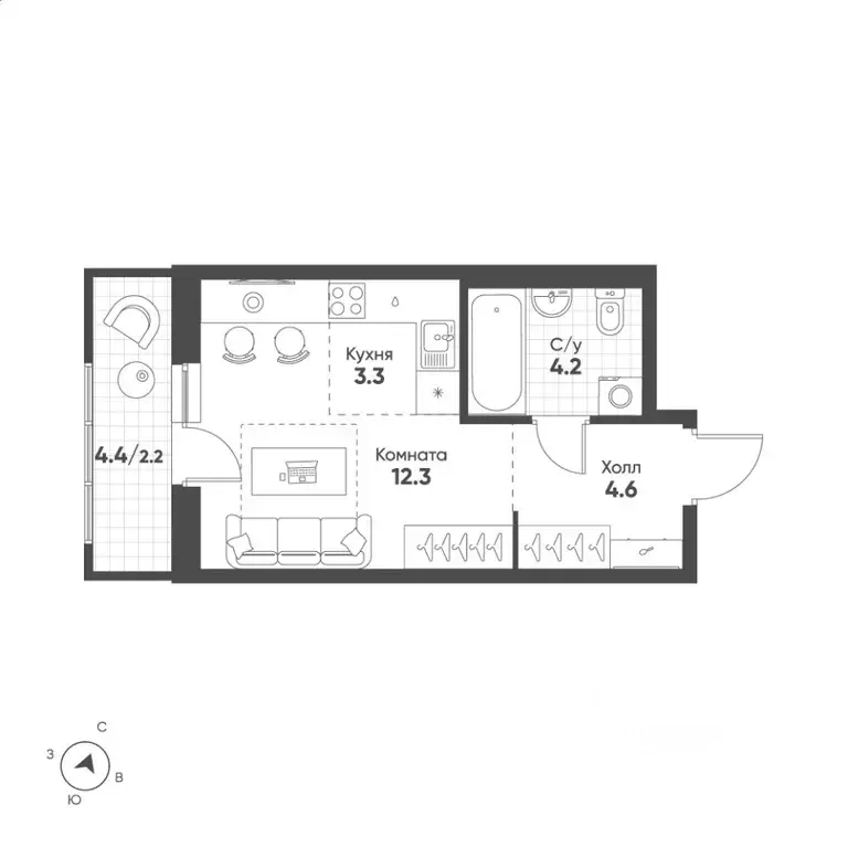 Студия Свердловская область, Екатеринбург Солнечный жилрайон,  (26.6 ... - Фото 1