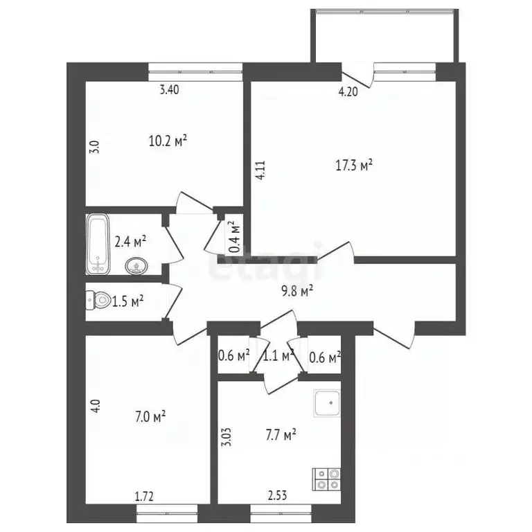 3-к кв. Крым, Евпатория ул. Перекопская, 10 (62.5 м) - Фото 2