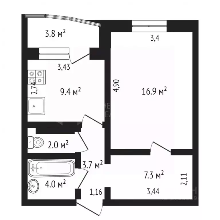 1-к кв. Тюменская область, Тюмень ул. Николая Семенова, 29 (43.0 м) - Фото 1