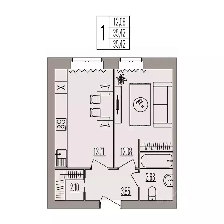 1-к кв. Волгоградская область, Волгоград ул. Землячки, 84/10 (35.42 м) - Фото 1