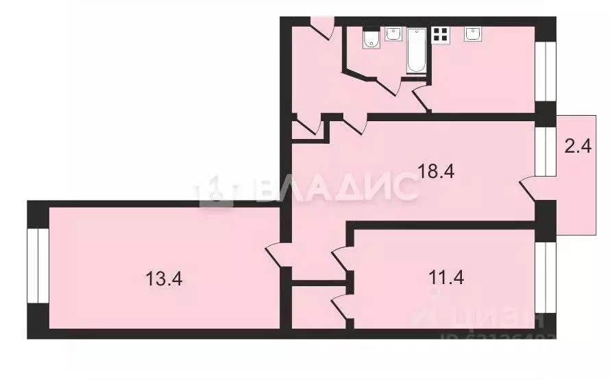 3-к кв. Санкт-Петербург ул. Матроса Железняка, 23 (58.0 м) - Фото 1