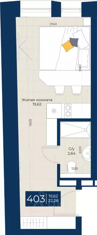 1-к кв. Татарстан, Казань ул. Бурхана Шахиди, 18/18 (22.26 м) - Фото 0