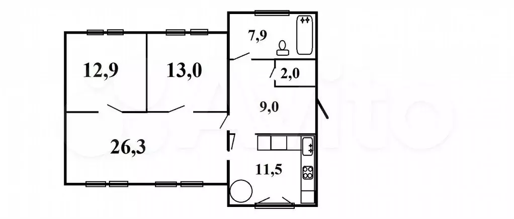3-к. квартира, 82,6 м, 3/3 эт. - Фото 0
