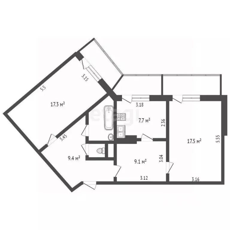 2-к кв. крым, симферополь ул. бела куна (68.0 м) - Фото 1