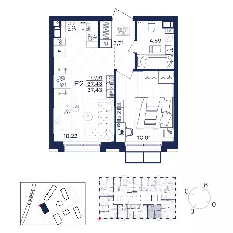 1-комнатная квартира: Тула, ЖК Гармония (37.43 м) - Фото 1