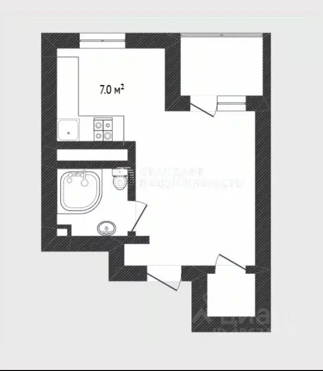 Студия Тюменская область, Тюмень Дамбовская ул., 25к1 (24.2 м) - Фото 1