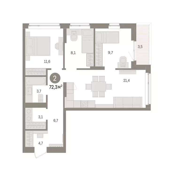 3-комнатная квартира: Челябинская область, Сосновский муниципальный ... - Фото 2