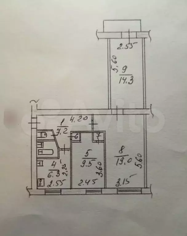3-к. квартира, 60,9 м, 2/5 эт. - Фото 0