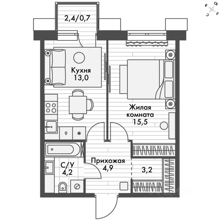 1-к кв. Приморский край, Владивосток Снеговая Падь мкр, ул. Адмирала ... - Фото 2