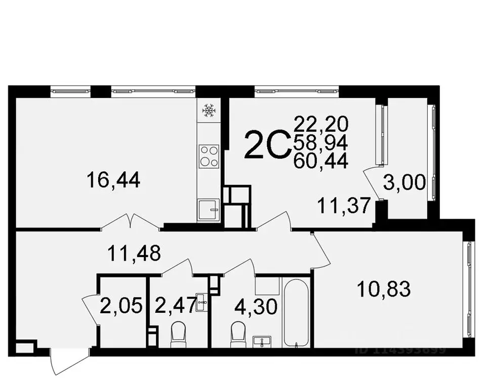 2-к кв. Тульская область, Тула  (58.94 м) - Фото 0