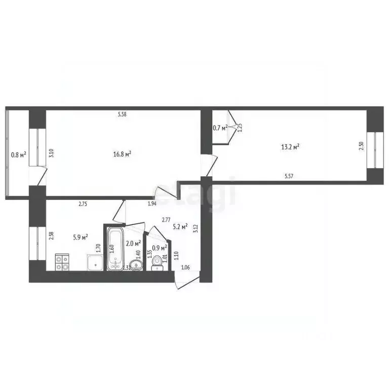 2-к кв. Башкортостан, Стерлитамак Вокзальная ул., 28 (44.7 м) - Фото 2