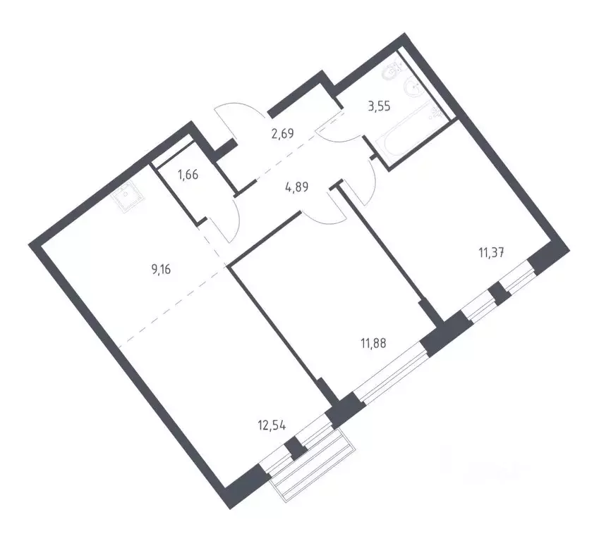 Квартира, 2 комнаты, 56.7 м - Фото 1