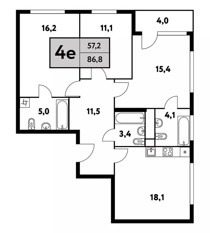 4-комнатная квартира: Москва, Фестивальная улица, 15к4 (86.6 м) - Фото 0