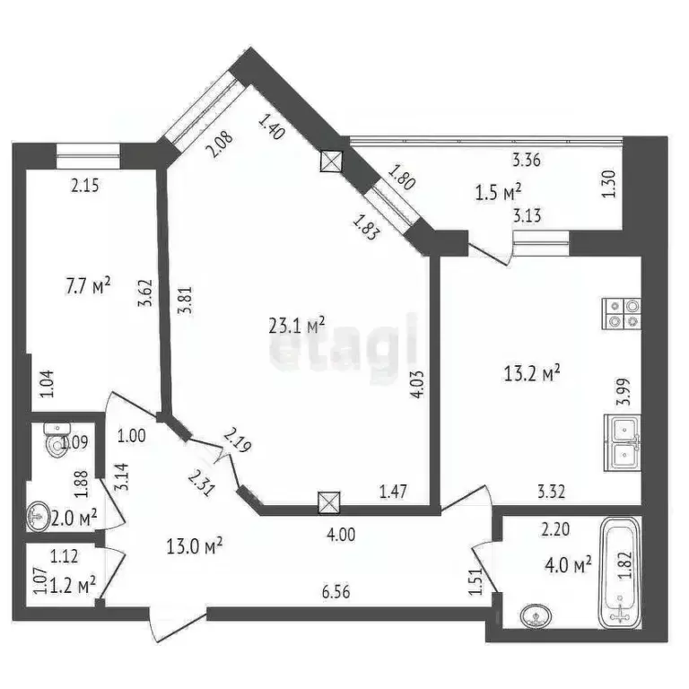 2-к кв. Забайкальский край, Чита ул. Костюшко-Григоровича, 44 (68.0 м) - Фото 1