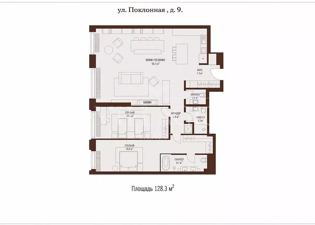 3-комнатная квартира: Москва, Поклонная улица, 9 (128.3 м) - Фото 0