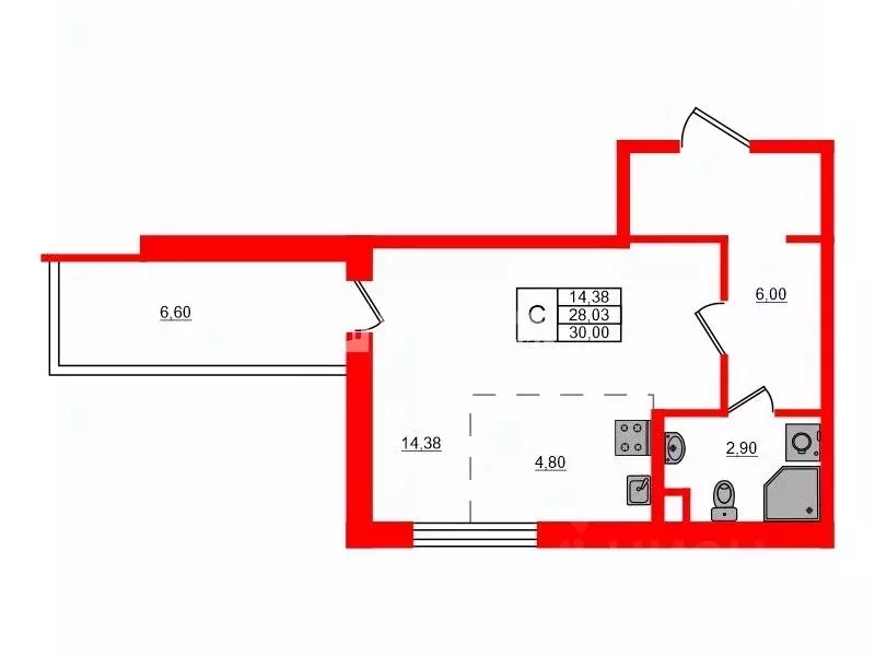 Студия Санкт-Петербург просп. Ветеранов, 169к1 (28.0 м) - Фото 1